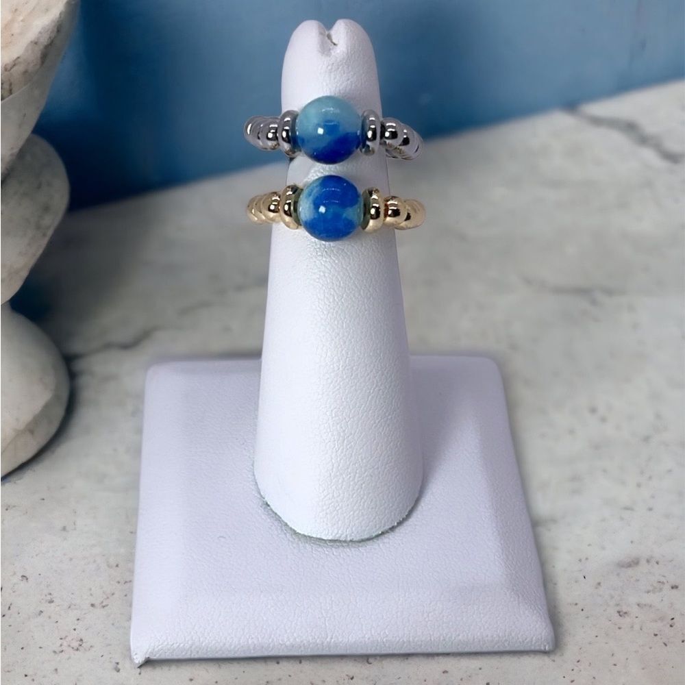 NWT Wool + Pepper Co.Blue Point Jade Beaded Ring with silver or Gold